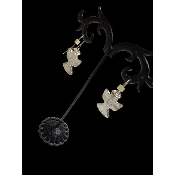 Angel Earrings Fishhook Pierced Silvertone 1.4" Drop Sparkly - Picture 5 of 7